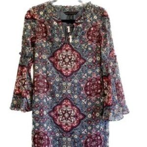 White House Black Market Sienna Boho Shift Dress Size M Bell Sleeves